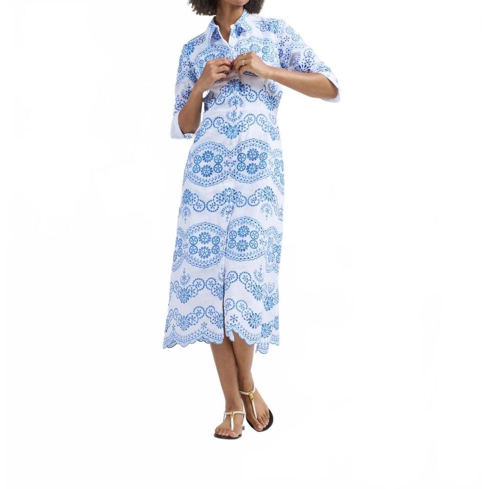 NEW EVI GRINTELA cara midi dress in white/blue